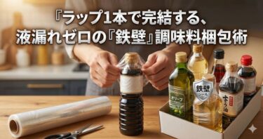 ラップ1本で完結する、液漏れゼロの『鉄壁』調味料梱包術